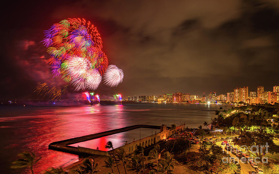 Honolulu Festival 2019 Fireworks Waikiki Photograph by Phillip Espinasse