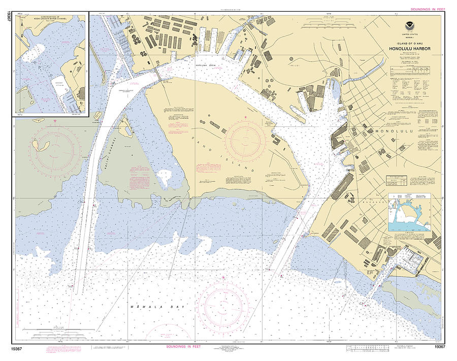 Honolulu Harbor Island Of Oahu Hawaii, Noaa Chart 19367 Digital Art by