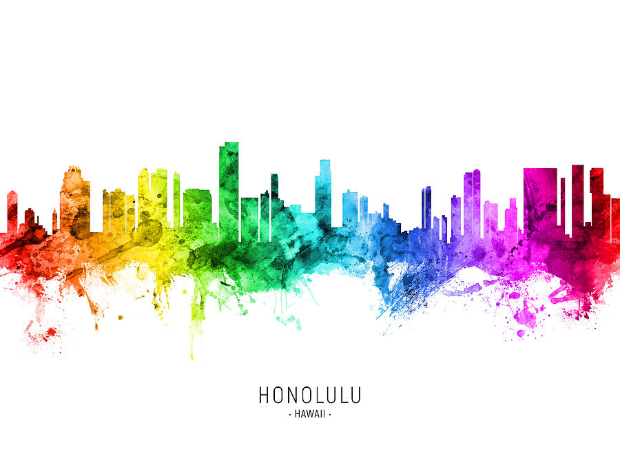 Honolulu Digital Art - Honolulu Hawaii Skyline #14 by Michael Tompsett