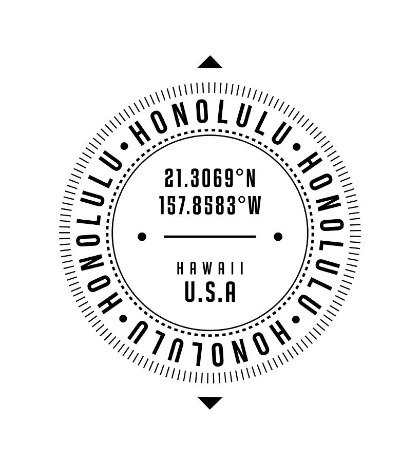 Honolulu Digital Art - Honolulu, Hawaii, USA - 1 - City Coordinates Typography Print - Classic, Minimal by Studio Grafiikka