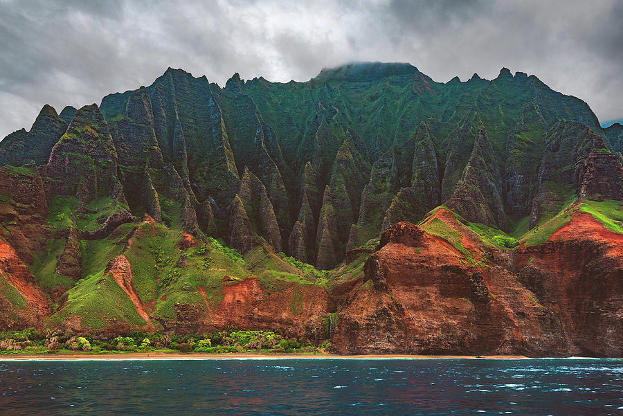 Mountain Photograph - Honopu Pinnacles from the Sea - Kauai, Hawaii by Abbie Matthews