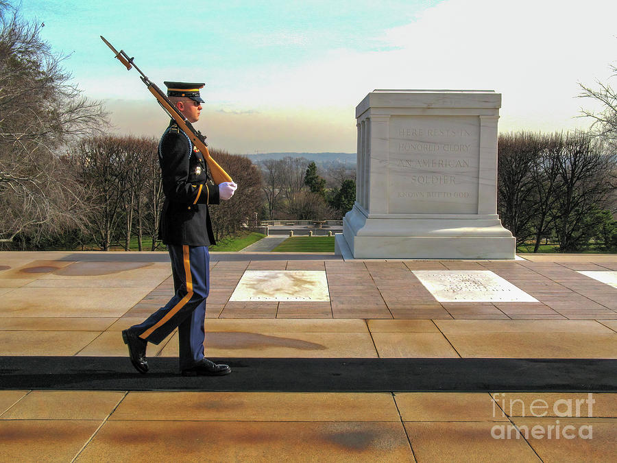 Honor Guard at the Tomb of the Unknown Soldier at Arlington National Cemetery in Virginia USA Photograph by William Kuta