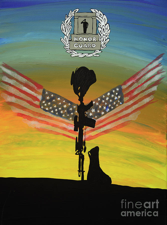 Boot Painting - Honor Guard, Battlefield Cross with wings by Jeff Metheny