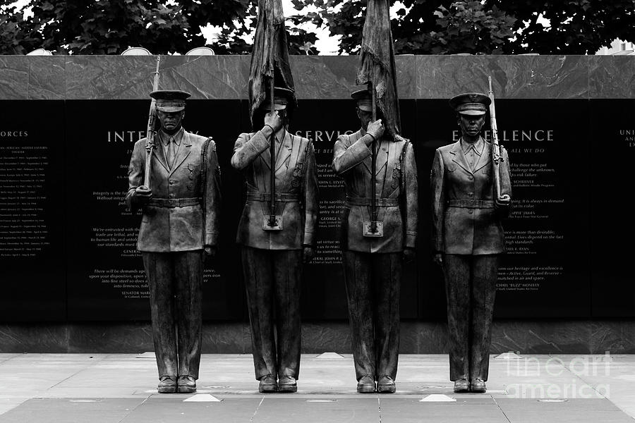 Honor Guard statues in black and white Arlington Photograph by James Brunker