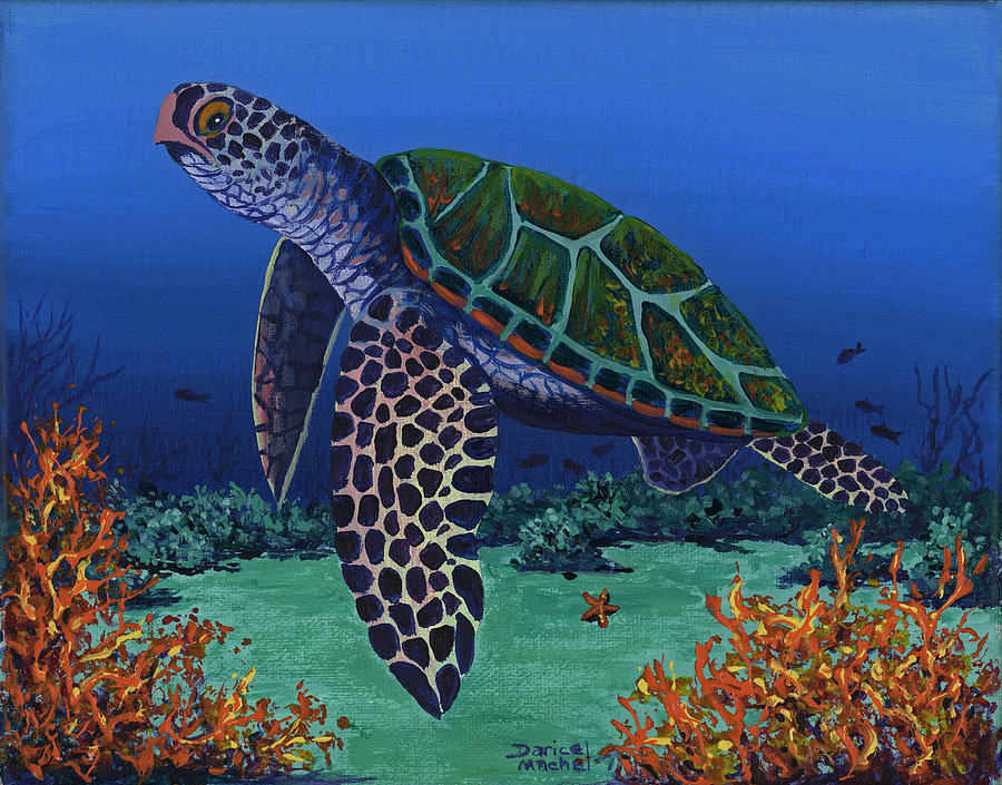 Honu and Coral Reef Painting by Darice Machel McGuire