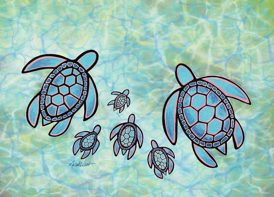 Sea Turtle Family Stencil Template