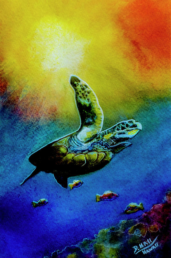 Honu Painting - Honu Hawaiian Sea Turtle #154  by Donald K Hall