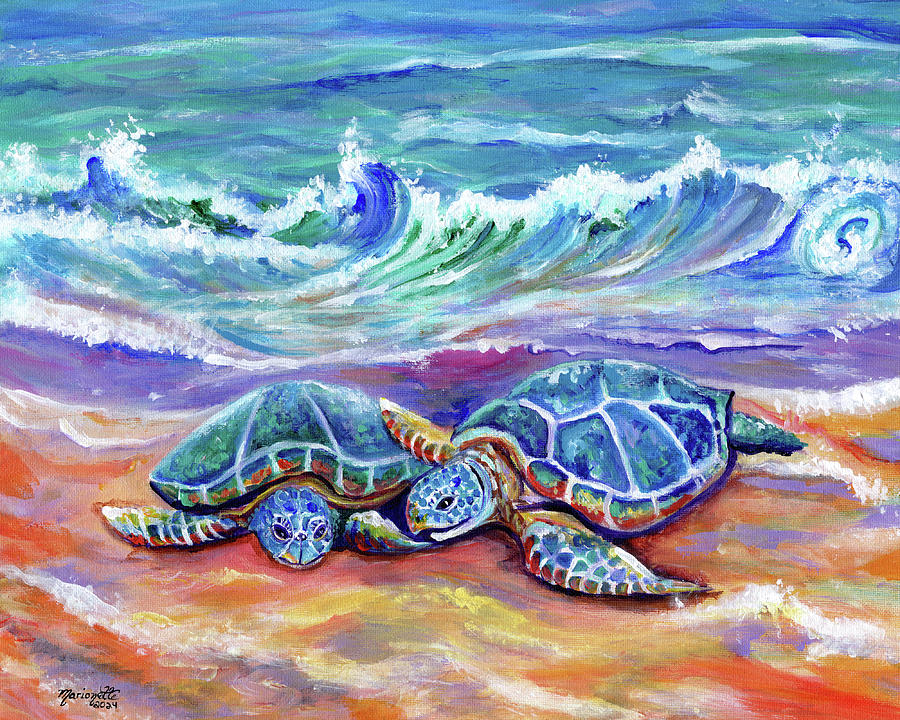 Honu Hugs and Love Painting by Marionette Taboniar