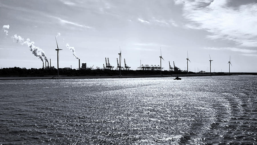Black And White Photograph - Hook of Holland Shipping Canal by Lexa Harpell