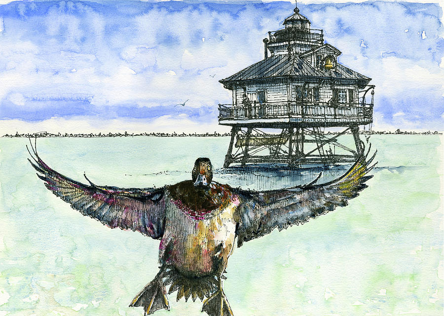 Hooper Strait Lighthouse Painting by John D Benson