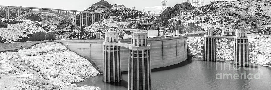 Hoover Dam and Bypass Bridge Black and White Panorama Photo Photograph by Paul Velgos