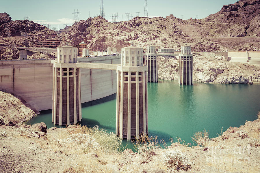 Hoover Dam and Intake Towers Retro Photo Photograph by Paul Velgos