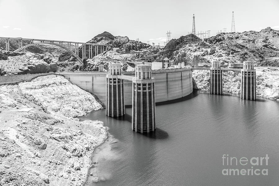 Hoover Dam and OCallaghan Tillman Bridge Black and White Photo Photograph by Paul Velgos