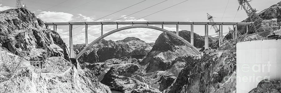 Hoover Dam Bridge Black and White Panorama Picture Photograph by Paul Velgos