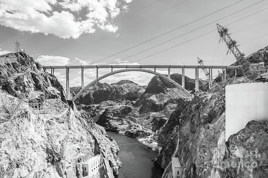 Hoover Dam Bridge Black and White Picture Photograph by Paul Velgos