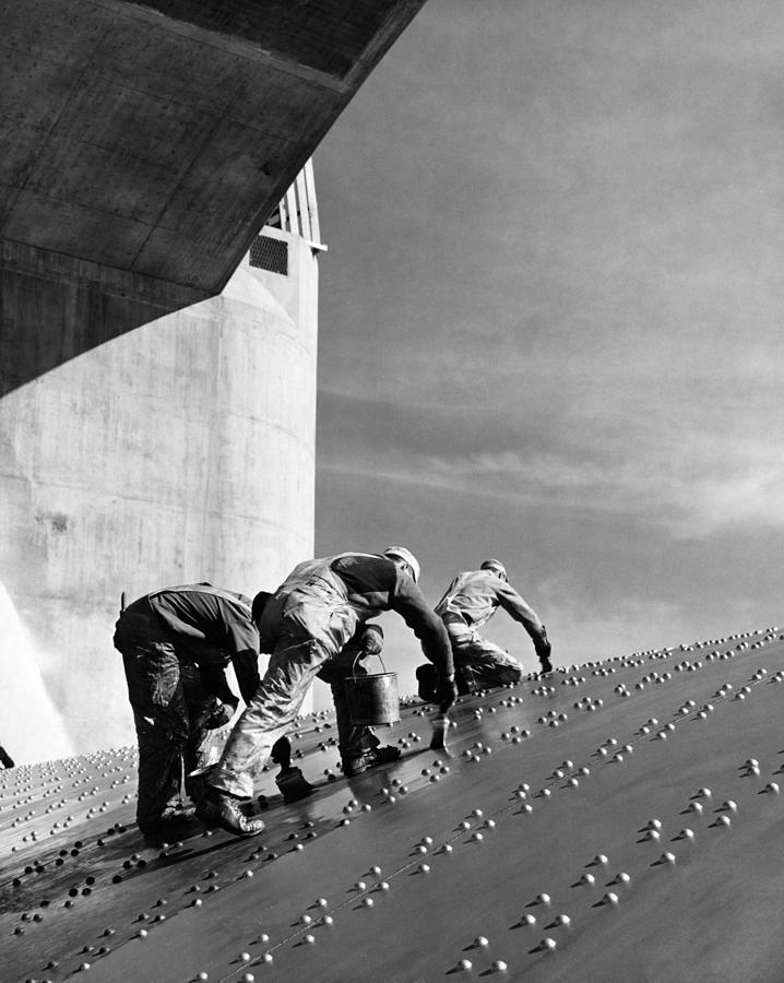 Grand Canyon National Park Photograph - Hoover Dam Construction Work - Circa 1940 by War Is Hell Store