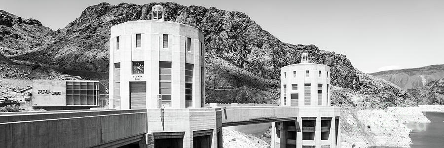 Hoover Dam Intake Towers Black and White Panorama Photo Photograph by Paul Velgos