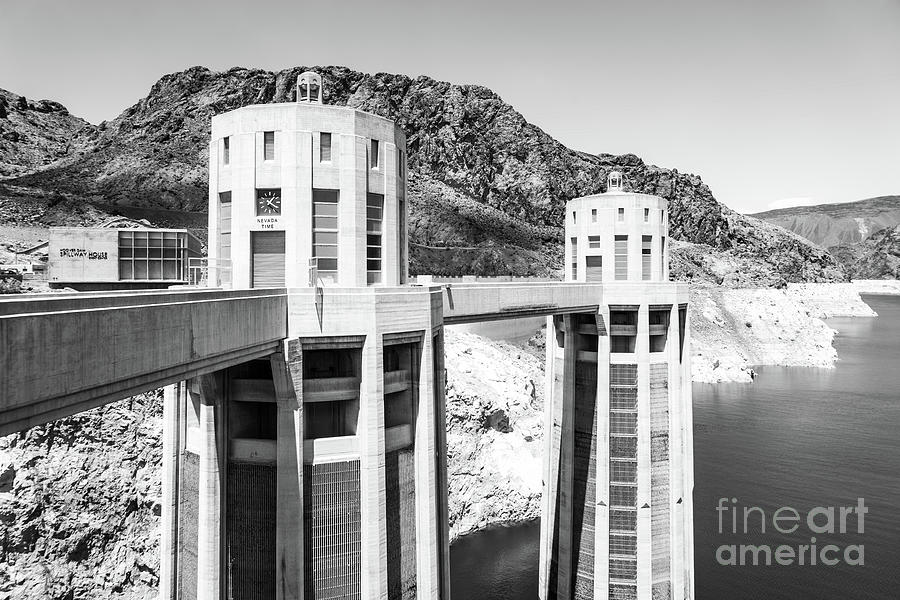 Hoover Dam Intake Towers Black and White Photo Photograph by Paul Velgos