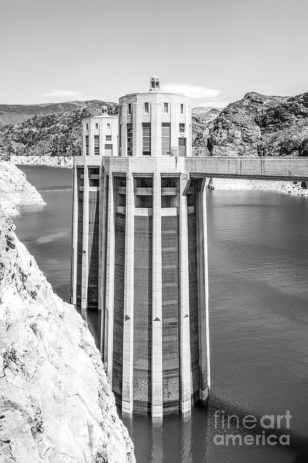 Hoover Dam Intake Towers Lake Mead Black and White Photo Photograph by Paul Velgos