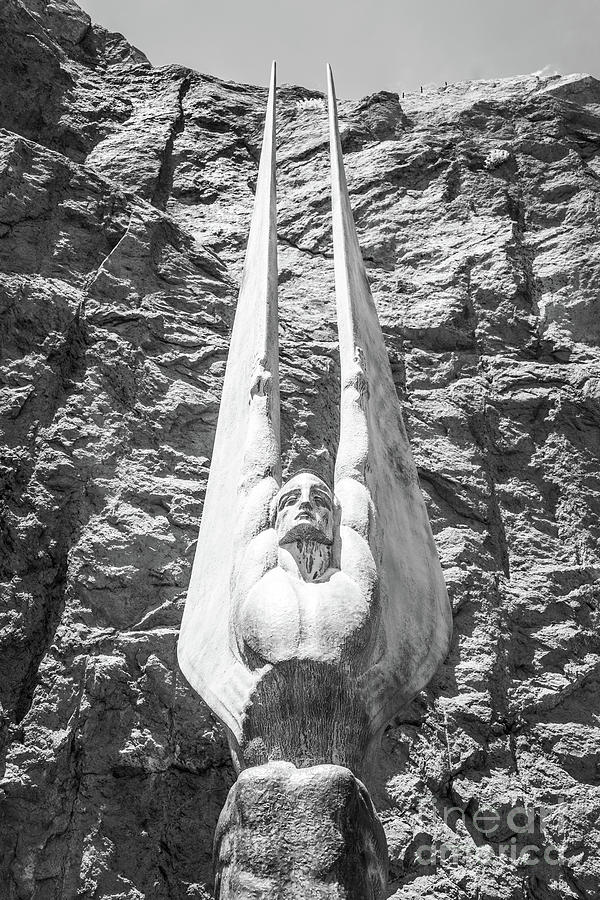 Hoover Dam Winged Figures Statue Black and White Photo Photograph by Paul Velgos
