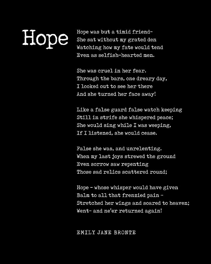 Typography Digital Art - Hope - Emily Jane Bronte Poem - Literature - Typewriter Print 2 - Black by Studio Grafiikka