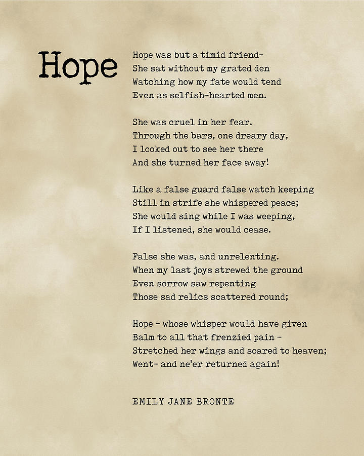 Typography Digital Art - Hope - Emily Jane Bronte Poem - Literature - Typewriter Print 3 - Vintage by Studio Grafiikka
