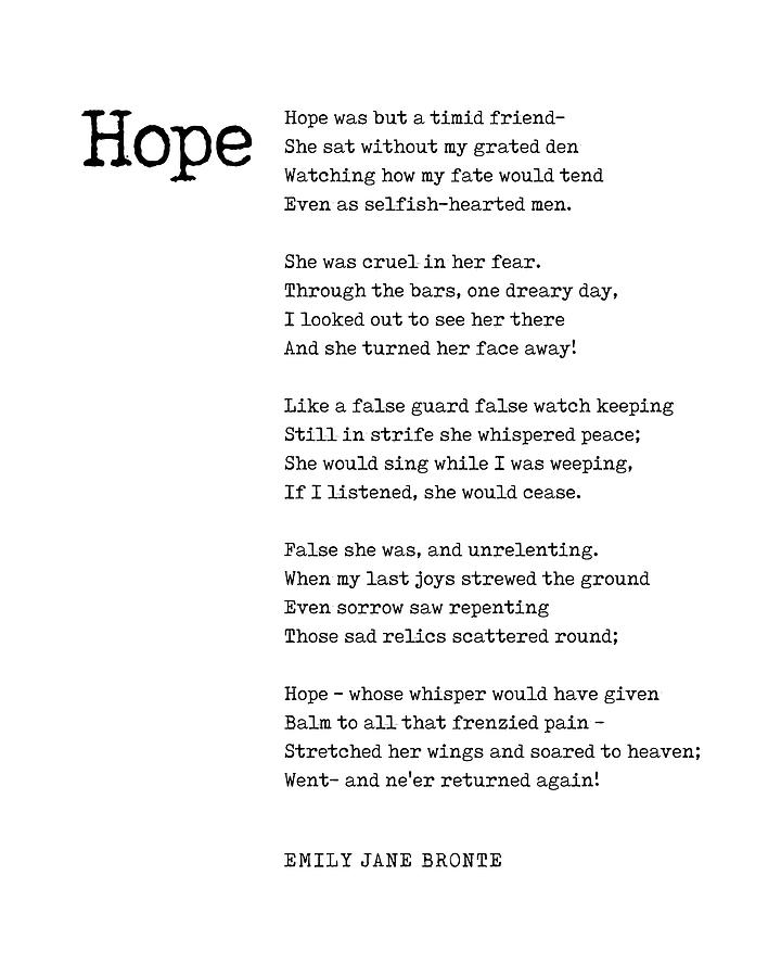 Typography Digital Art - Hope - Emily Jane Bronte Poem - Literature - Typewriter Print 1 by Studio Grafiikka