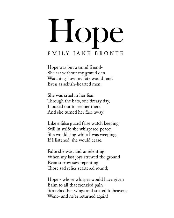 Typography Digital Art - Hope - Emily Jane Bronte Poem - Literature - Typography Print 1 by Studio Grafiikka