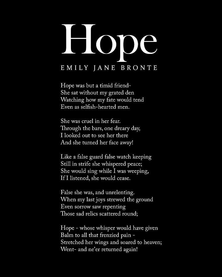 Typography Digital Art - Hope - Emily Jane Bronte Poem - Literature - Typography Print 2 - Black by Studio Grafiikka