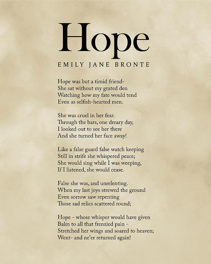 Typography Digital Art - Hope - Emily Jane Bronte Poem - Literature - Typography Print 3 - Vintage by Studio Grafiikka