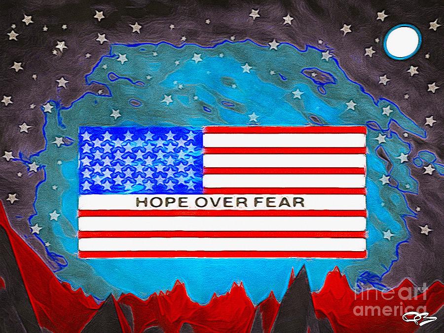 Hope Over Fear Landscape With The National Flag Of The United States Of America 2 Digital Art