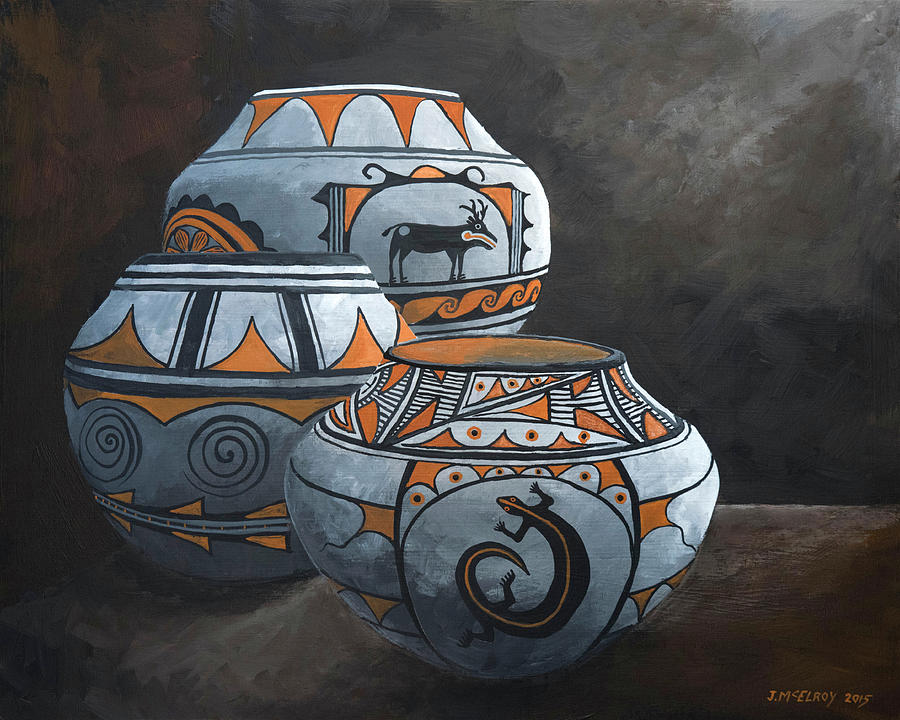 Still Life Painting - Hopi Pots by Jerry McElroy