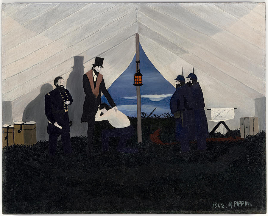 Horace Pippin American 1888 1946 Abraham Lincoln The Great Emancipator Pardons The Sentry 1942 Painting
