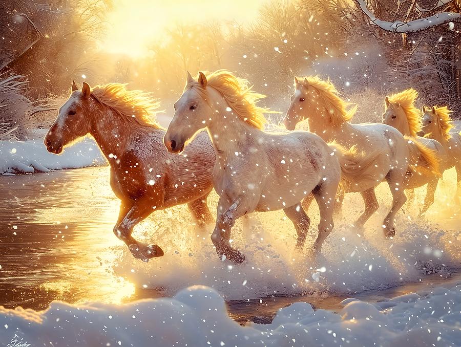 Horde of Horses in Winter wonderland Photograph by Lilia S