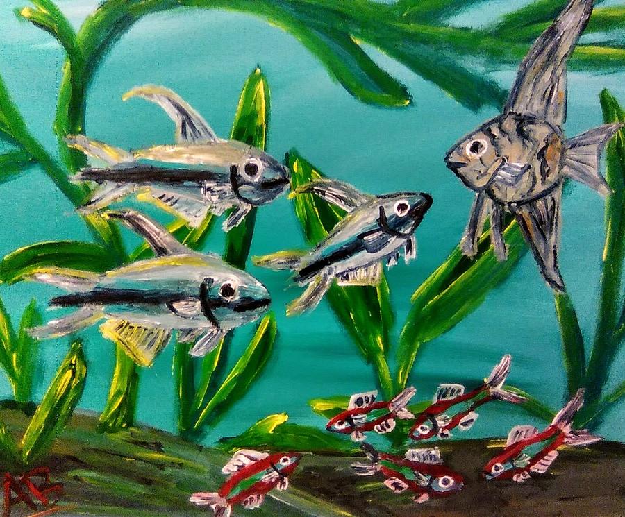 Horizontal Aquarium Scene #3 Painting by Andrew Blitman