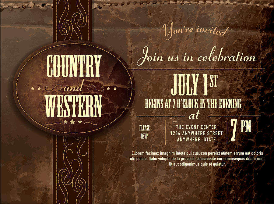 Horizontal counry and western Leather invitation design template Drawing by JDawnInk Horizontal counry and western Leather invitation design template Drawing by JDawnInk