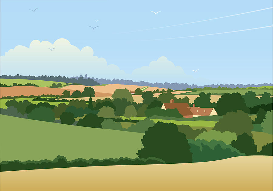 Horizontal English landscape illustration Drawing by Johnwoodcock