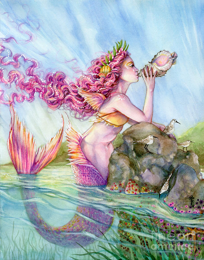 Mermaid Painting - Horn of Beginning by Sara Burrier