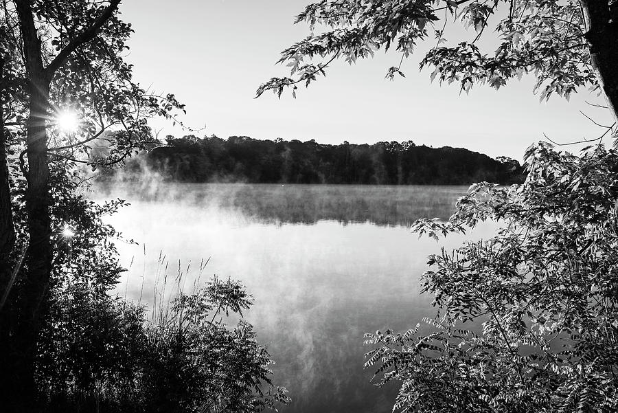 Horn Pond Sunrise in Woburn Massachusetts Black and White Photograph by Toby McGuire