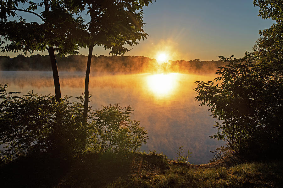 Horn Pond Sunrise in Woburn Massachusetts Mist Photograph by Toby McGuire
