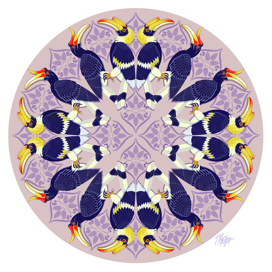 Hornbill Digital Art - Hornbill Family India Mandala by Tim Phelps