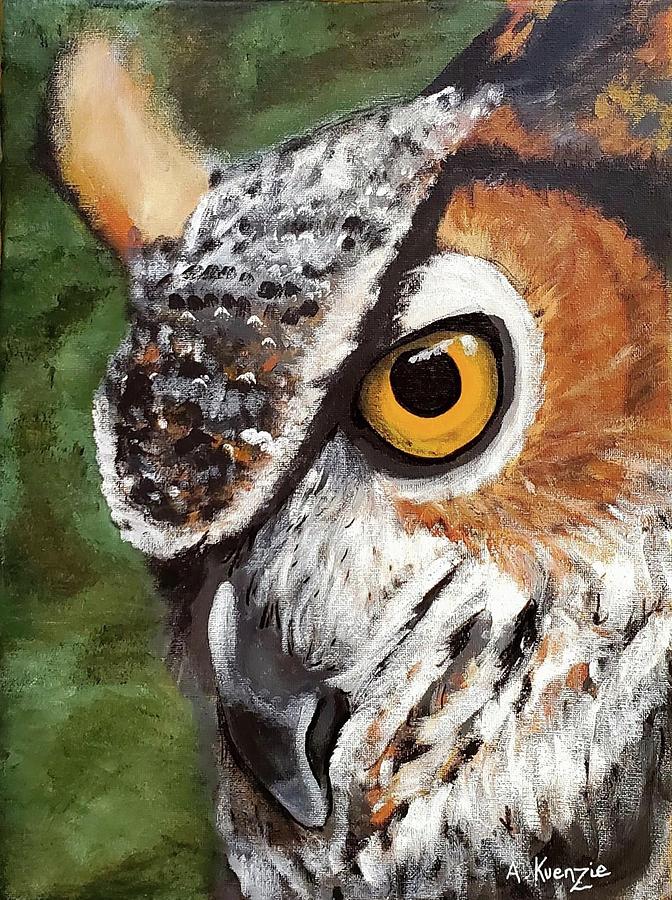 Horned Owl Painting by Amy Kuenzie