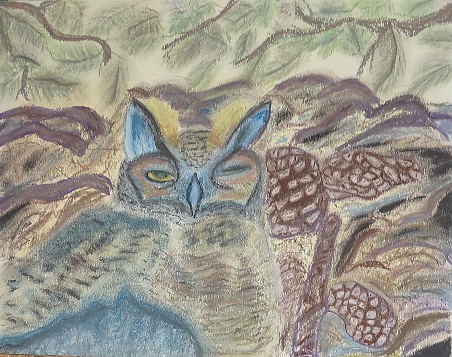 Horned Owl Nesting Pastel by Suzanne Berthier