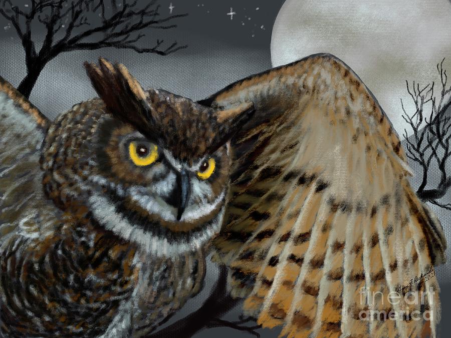 Horned Owl Night Pastel Pastel
