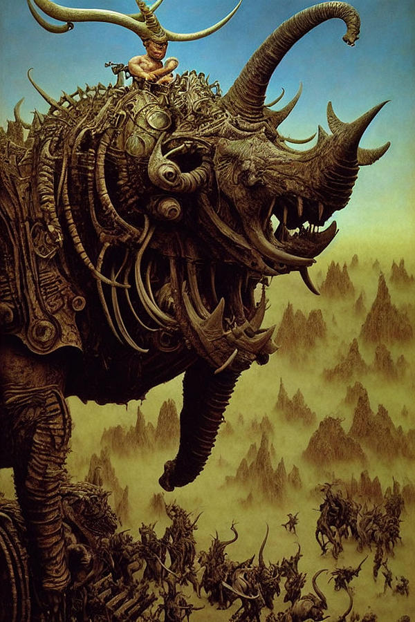 Horned Troll Riding A Giger Rhino Digital Art by Otto Rapp