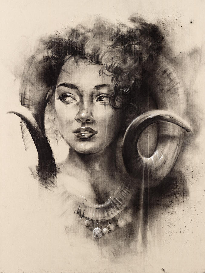 Horned Woman Drawing by David Garner