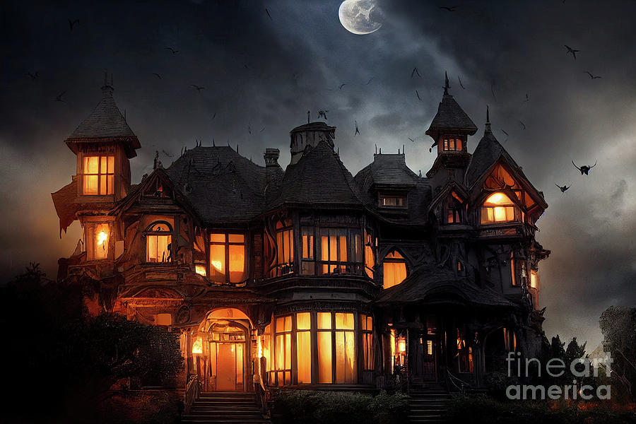 horror house of Halloween in the night Digital Art by Benny Marty