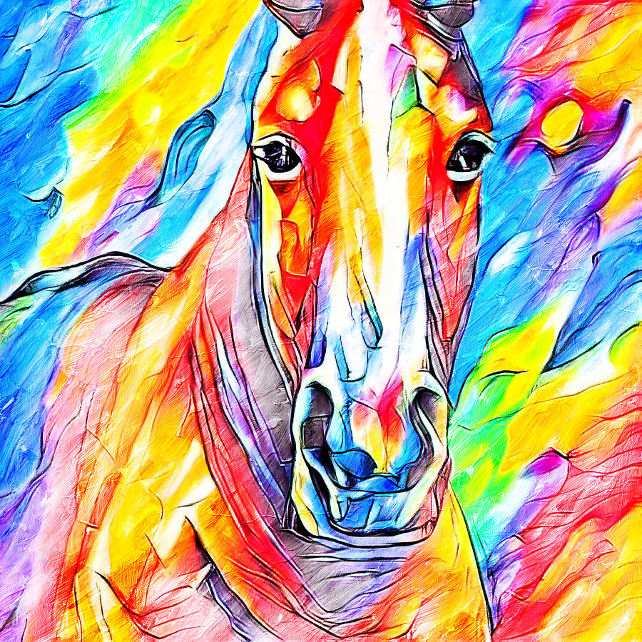 Horse abstract close up portrait - colorful warm pastel colors Digital Art by Nicko Prints