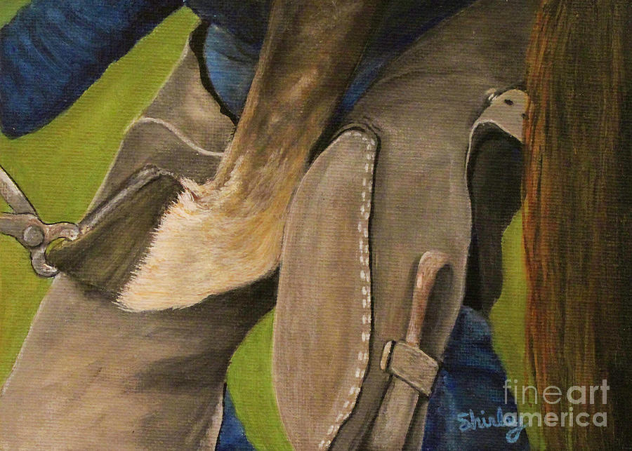 Horse and Farrier  Painting by Shirley Dutchkowski