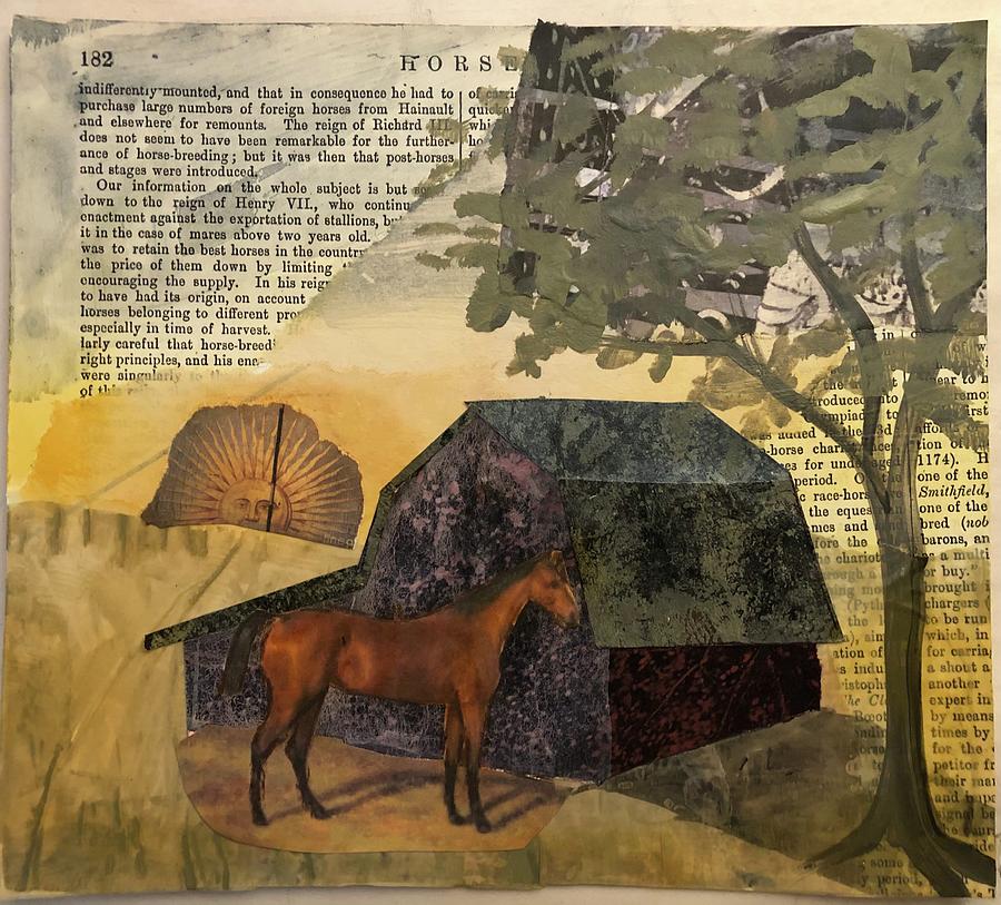Horse and Old Barn Mixed Media by Lisa Curry Mair
